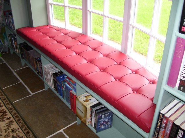Red Leather Window Seat Cushion