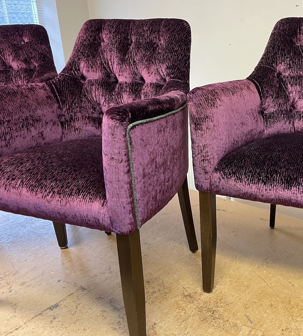 Three Velvet Buttoned Chairs Three Velvet Buttoned Chairs