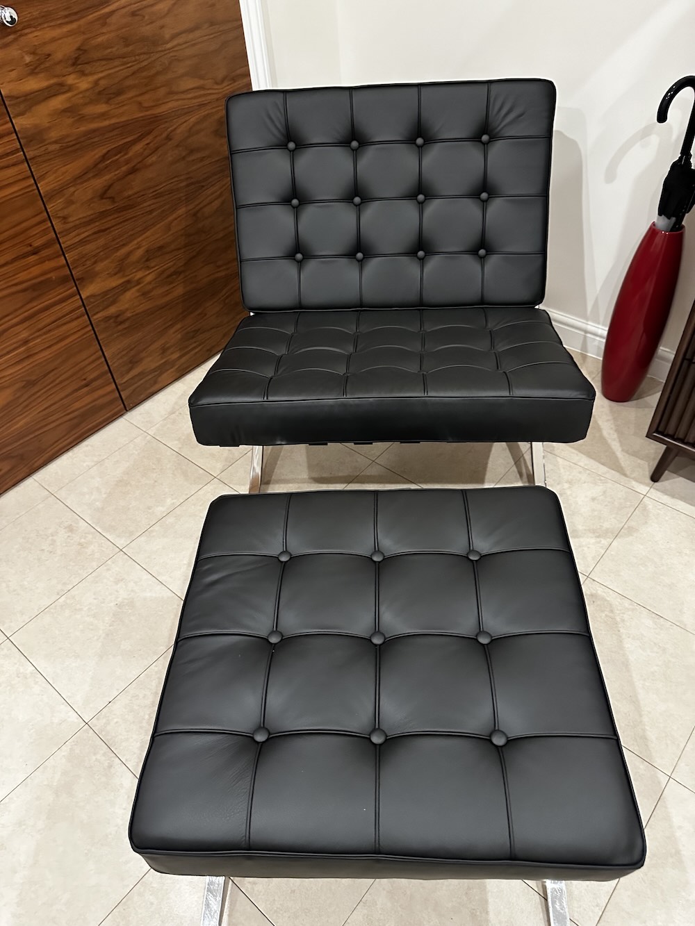 Black Barcelona Chair and Ottoman