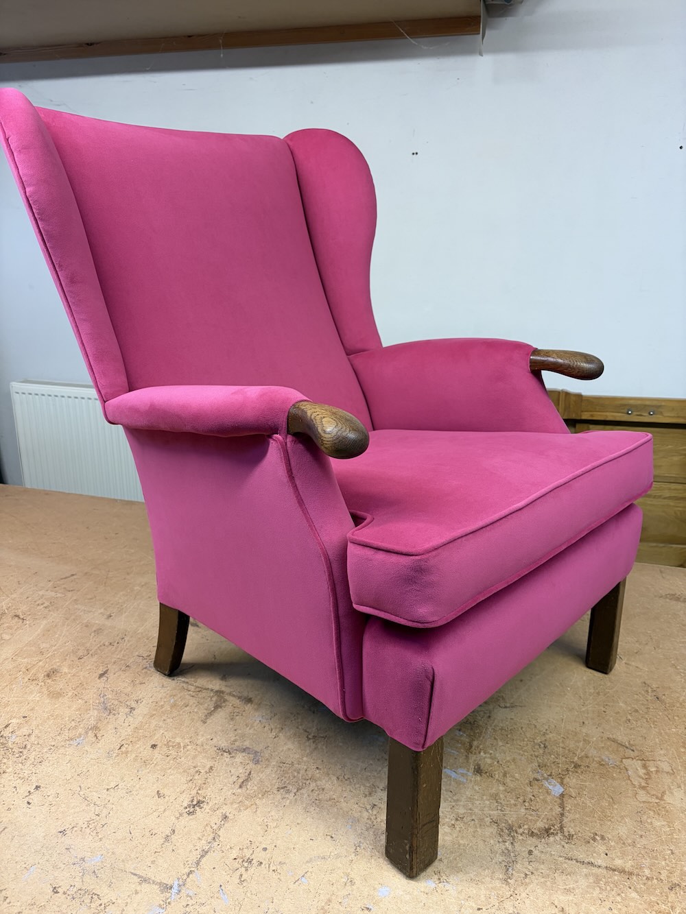 Fuchsia Velvet Wing Chair 1