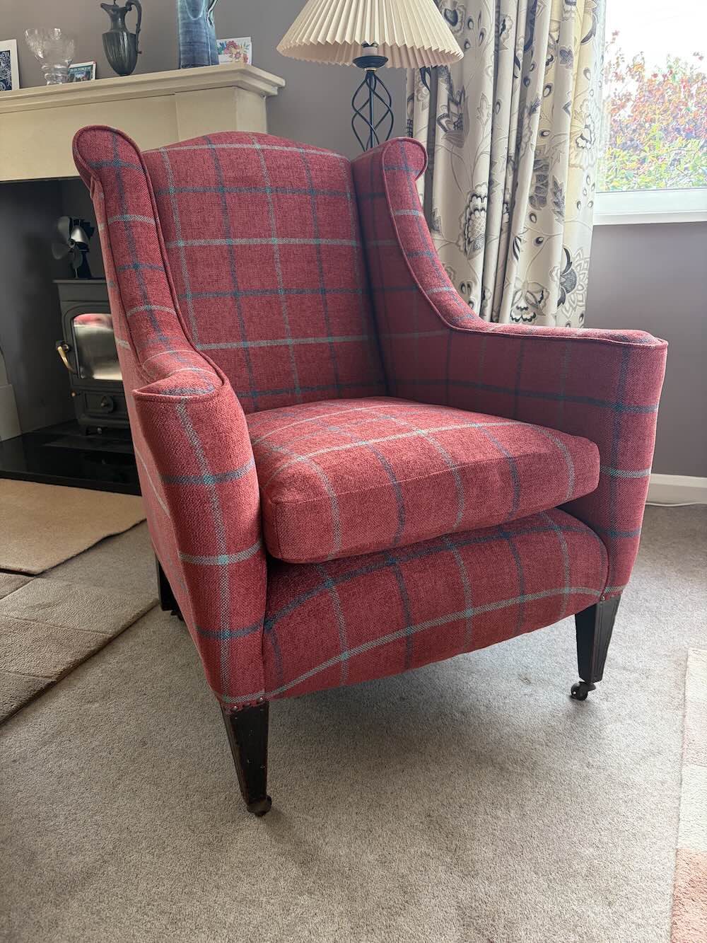 Red tartan check chair 1
